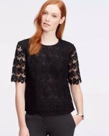NWT ANN TAYLOR Floral Cut Lace Short Sleeves Top Blouse Black XS 98 eBay at eBay