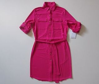 NWT Calvin Klein Hibiscus Pink Roll Sleeve Button Down Jersey Shirt Dress 6 eBay at eBay