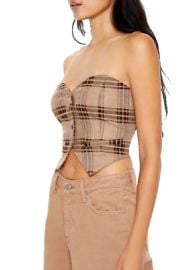 NWT Forever 21 Sweetheart Tube Cropped Top Plaid Camel Multi Button sz L eBay at eBay