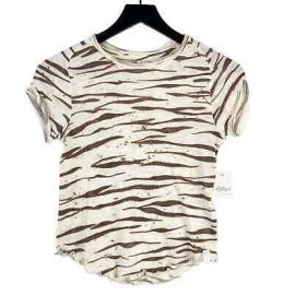 NWT Free People XS Tiger Stripes Cotton Tee Shirt Cream Brown eBay at eBay