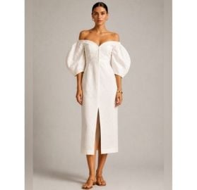 NWT Mara Hoffman White Off-Shoulder Textured Midi Dress Ivory Sz 0 eBay at eBay
