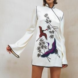 NWT The Attico Elena Kimono Long Sleeve Mandarin Collar Mini Dress Medium Ivory at eBay