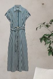NWT ZARA STRIPEDSHOR SLEEVES LINEN BLEND DRESS eBay at eBay