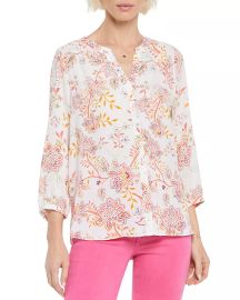 NYDJ Three Quarter Sleeve Printed Pintucked Back Blouse   Bloomingdales at Bloomingdales