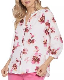 NYDJ Three Quarter Sleeve Printed Pintucked Back Blouse at Bloomingdales