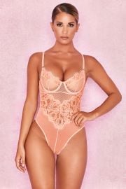 Nadia Peach Lace Bodysuit by House of CB at House of CB