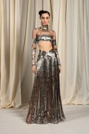 Naeem Kahn Metallic Sequin Long-Sleeve Illusion Gown - District 5 Boutique at District 5 Boutique