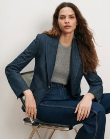 Naira Denim Dickey Jacket in Medium Indigo/Copper Pinstripe | Veronica Beard at Veronica Beard
