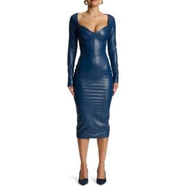 Naked Wardrobe Down to the Corset Long Sleeve Faux Leather Dress at Nordstrom