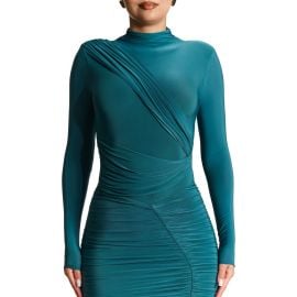 Naked Wardrobe Drama Ruched Long Sleeve Ribbed Body-Con Bodysuit at Nordstrom