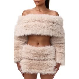 Naked Wardrobe Faux Fur Off the Shoulder Long Sleeve Crop Top at Nordstrom