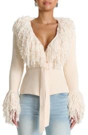 Naked Wardrobe Fringe Tie Waist Chenille Cardigan at Nordstrom