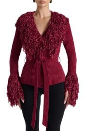 Naked Wardrobe Fringe Tie Waist Chenille Cardigan at Nordstrom
