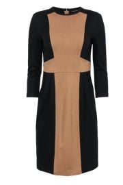 Nanette Lepore - Black amp Brown Paneled Three-Quarter Sleeve Sheath Dre Current Boutique at Current Boutique