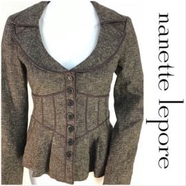 Nanette Lepore Jackets amp Coats Nanette Lepore Brown Cropped Peplum Jacket Poshmark at Poshmark