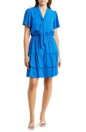 Nanette Lepore Short Sleeve Tie Midi Pleated Dress in Cobalt at Nordstrom Rack