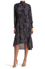 Nanette Lepore Smock Neck Long Sleeve Geometric Print Waist Dress at Nordstrom Rack