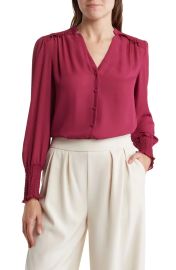 Nanette Lepore Smocked Cuff Split Neck Blouse in Raspberry Radiance at Nordstrom Rack