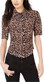 Nanette Lepore Womens Leopard Print Button Down Blouse Beige 4 at Womens Clothing store at Amazon