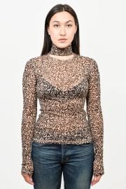 Nanushka BeigeBrown Printed Mesh Cutout Turtleneck Top Size XS Mine amp Yours at Mine & Yours