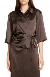 Nanushka Dalas Crinkled Satin Wrap Shirt   Nordstrom at Nordstrom