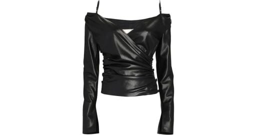 Nanushka Elanor Off the Shoulder Vegan Leather Shirt at Intermix