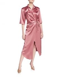 Nanushka Lais Yoked Satin Wrap Dress at Bergdorf Goodman