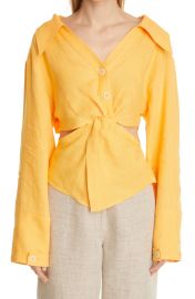 Nanushka Rasha Twist Front Linen Shirt at Nordstrom