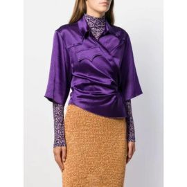 Nanushka Tops Nanushka Dalas Top Asymmetric Wrap Satin Shirt Purple M Poshmark at Poshmark