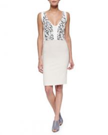 Narciso Rodriguez Tweed-Inset Tricolor Sheath Dress WhiteBlackEcru at Neiman Marcus