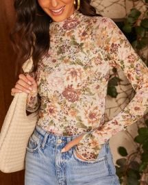 Nasha Floral Mesh Mock Neck Top VICI at Vici