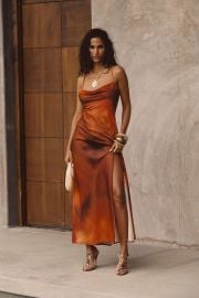 Natalia Blue and Gold Watercolor Maxi Dress at 12th Tribe