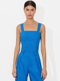 Natalia Linen Lace Up Top In True Blue Alice Olivia at Alice + Olivia