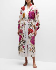 Natori Anais Floral-Print Kimono-Sleeve Charmeuse Robe at Neiman Marcus