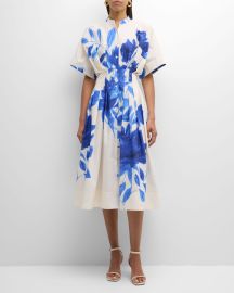 Natori Andora Pleated Floral-Print Poplin Midi Dress at Neiman Marcus