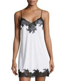 Natori Enchant Lace-Trim Chemise IvoryBlack at Neiman Marcus