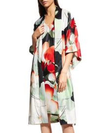 Natori Exotic Poppy Floral-Print Satin Robe at Neiman Marcus