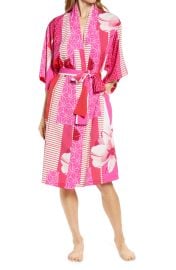 Natori Kabuki Satin Robe in Pink Red Combo  at Nordstrom