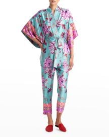 Natori Ume Short Floral-Print Satin Robe at Neiman Marcus