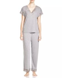 Natori Zen Floral Lace Trim Short Sleeve Pajama Set   Bloomingdales at Bloomingdales