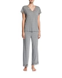 Natori Zen Floral-Trim Short-Sleeve Pajama Set at Neiman Marcus