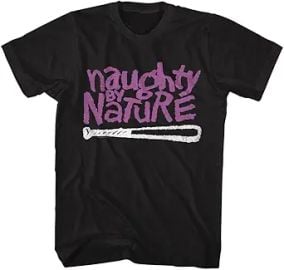 Naughty by Nature Logo Mens Black Short Sleeve T Shirt Vintage Style Graphic Tees at Amazon