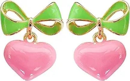 Navachi 18k Gold Plated Bow Heart Colorful Candy Enamel Womens Fashion Elegant Stud Earrings at Amazon