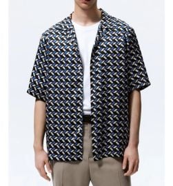 Navy Blue Black Gymnastic Print Viscose Shirt at Zara