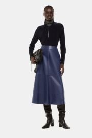 Navy Blue Leather Circle Midi Skirt | Whistles | Whistles US | at Whistles