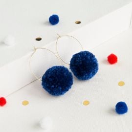 Navy Blue Pom Pom Hoop Earrings at Etsy