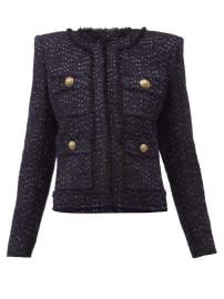 Navy Collarless tweed jacket  Balmain  FASHION US at Matches