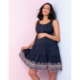 Navy Cotton Embroidered Maternity Sundress at Seraphine