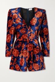 Navy Crystal-embellished floral-print velvet playsuit  MAGDA BUTRYM  NET-A-PORTER at Net a Porter