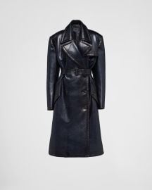 Navy Double-breasted Leather Trench Coat PRADA at Prada